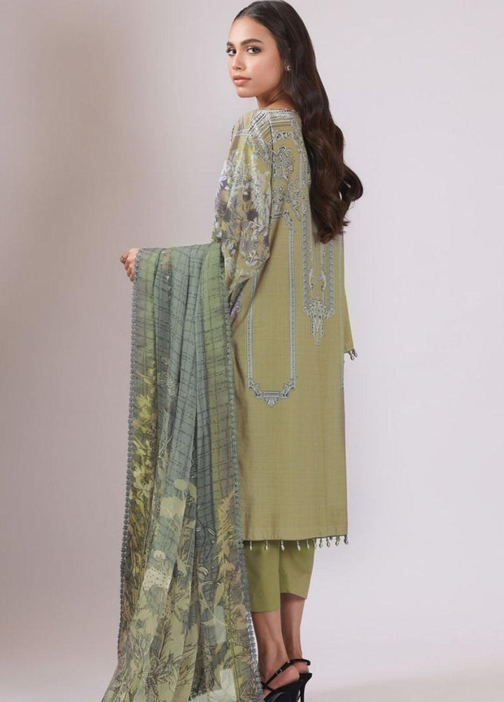 Al Karam Embroidered Lawn Suits Unstitched 3 Piece AK22S SS-9.1-22 Olive - Summer Collection