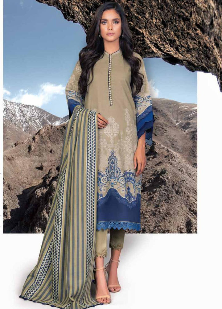 Al Karam Printed Khaddar Suits Unstitched 3 Piece AK21W FW-12.1-21 Biege - Winter Collection