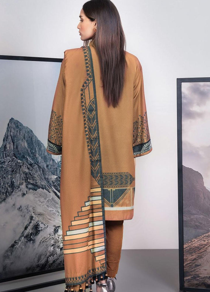 Al Karam Printed Karandi Suits Unstitched 3 Piece AK21W FW-13-21-Mustard - Winter Collection