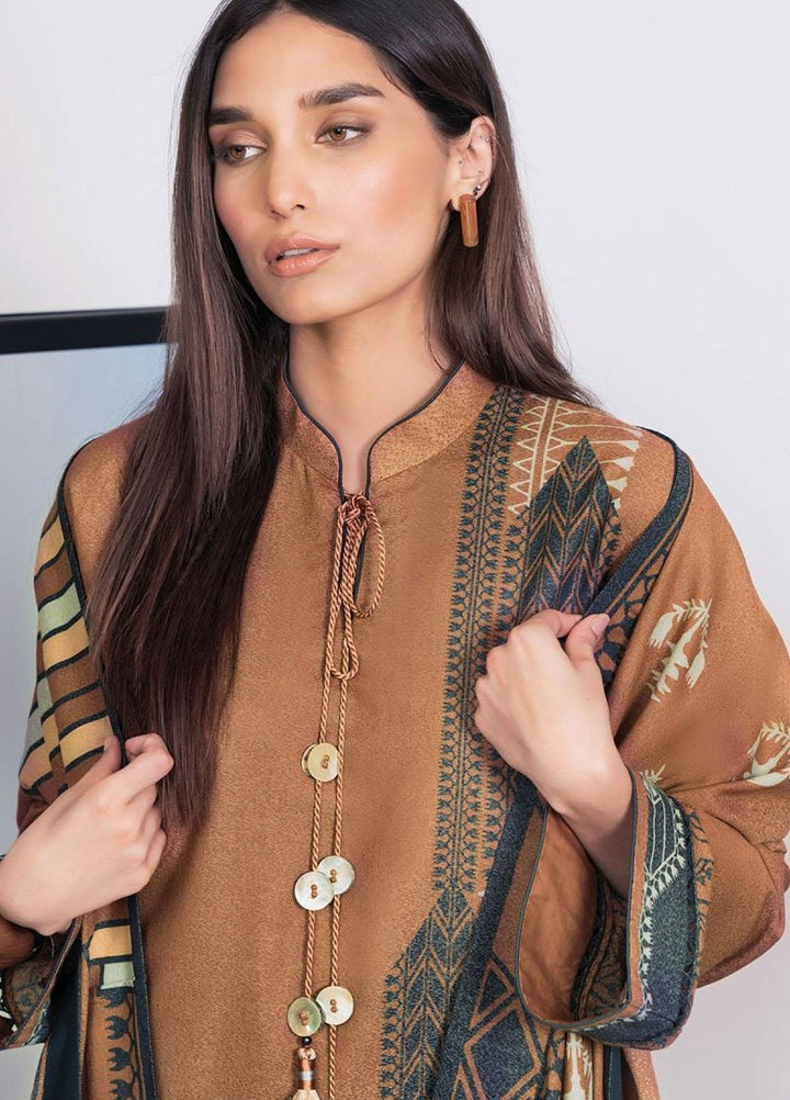 Al Karam Printed Karandi Suits Unstitched 3 Piece AK21W FW-13-21-Mustard - Winter Collection