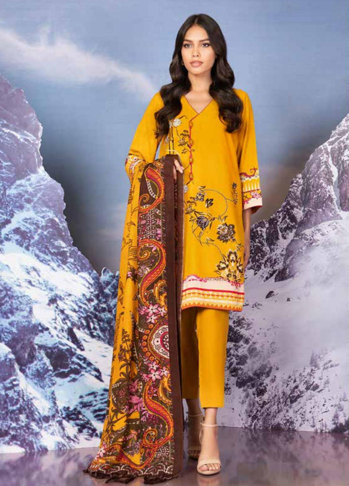 Al Karam Printed Viscose Suits Unstitched 3 Piece AK21W FW-18-21-Yellow - Winter Collection