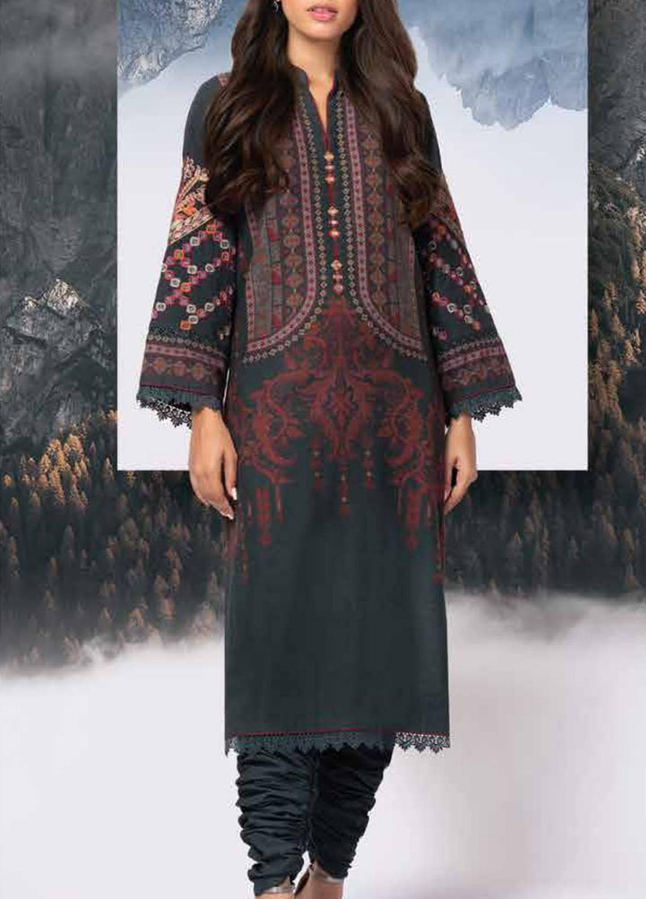 Al Karam Embroidered Khaddar  Unstitched Kurties AK21W FW-43.1-21-Black - Winter Collection