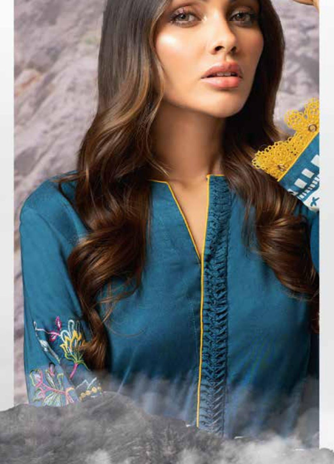 Al Karam Embroidered Viscose  Unstitched Kurties AK21W FW-45-21-Blue - Winter Collection