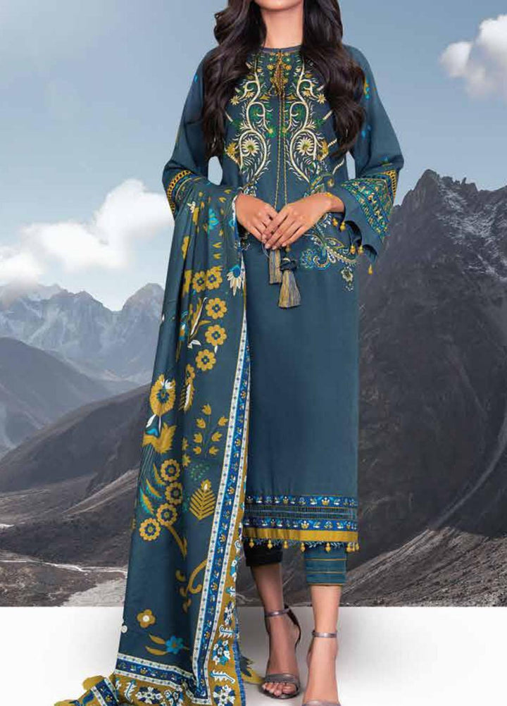 Al Karam Embroidered Khaddar Suits Unstitched 3 Piece AK21W FW-6.1-21-Blue - Winter Collection