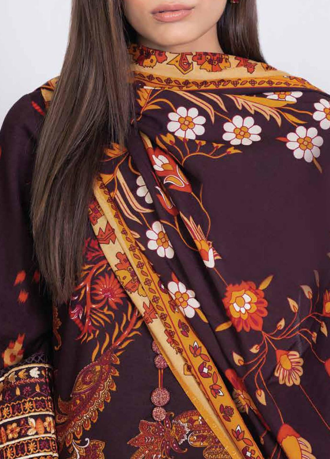 Al Karam Embroidered Khaddar Suits Unstitched 3 Piece AK21W FW-6.1-21-Brown - Winter Collection