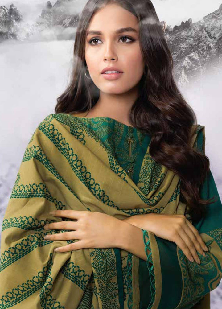 Al Karam Printed Khaddar Suits Unstitched 3 Piece AK21W FW-06-21 Green - Winter Collection