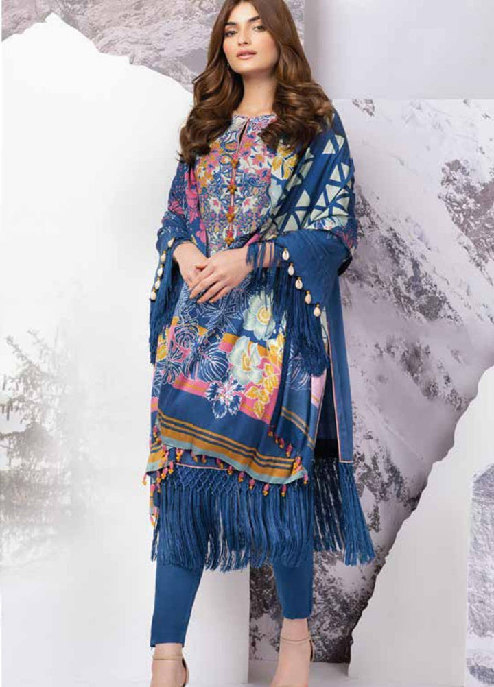 Al Karam Printed Twill Viscose Suits Unstitched 3 Piece AK21W FW-08-21 Blue - Winter Collection