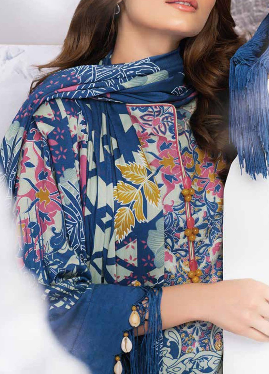 Al Karam Printed Twill Viscose Suits Unstitched 3 Piece AK21W FW-08-21 Blue - Winter Collection