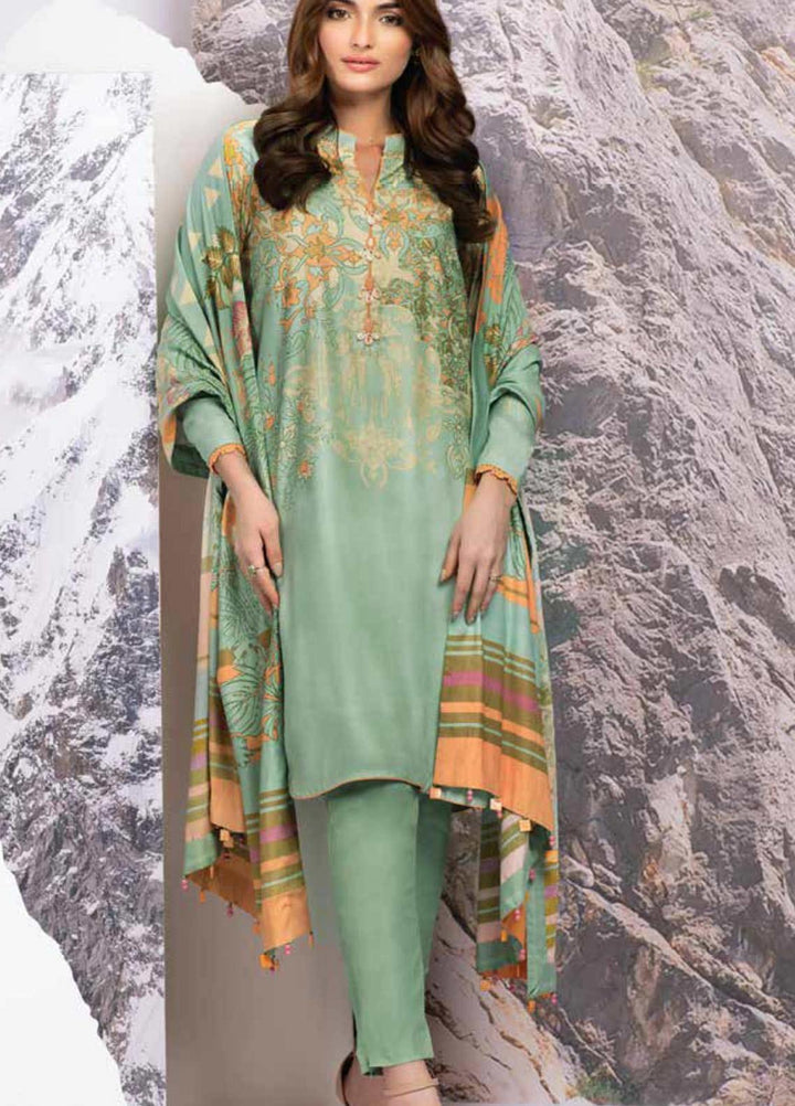 Al Karam Printed Twill Viscose Suits Unstitched 3 Piece AK21W FW-08-21 Mint Green - Winter Collection