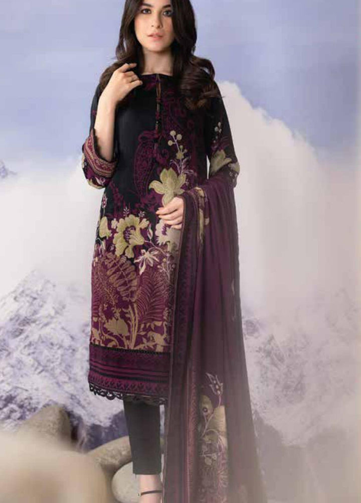 Al Karam Printed Twill Viscose Suits Unstitched 3 Piece AK21W FW-09-21 Purple - Winter Collection