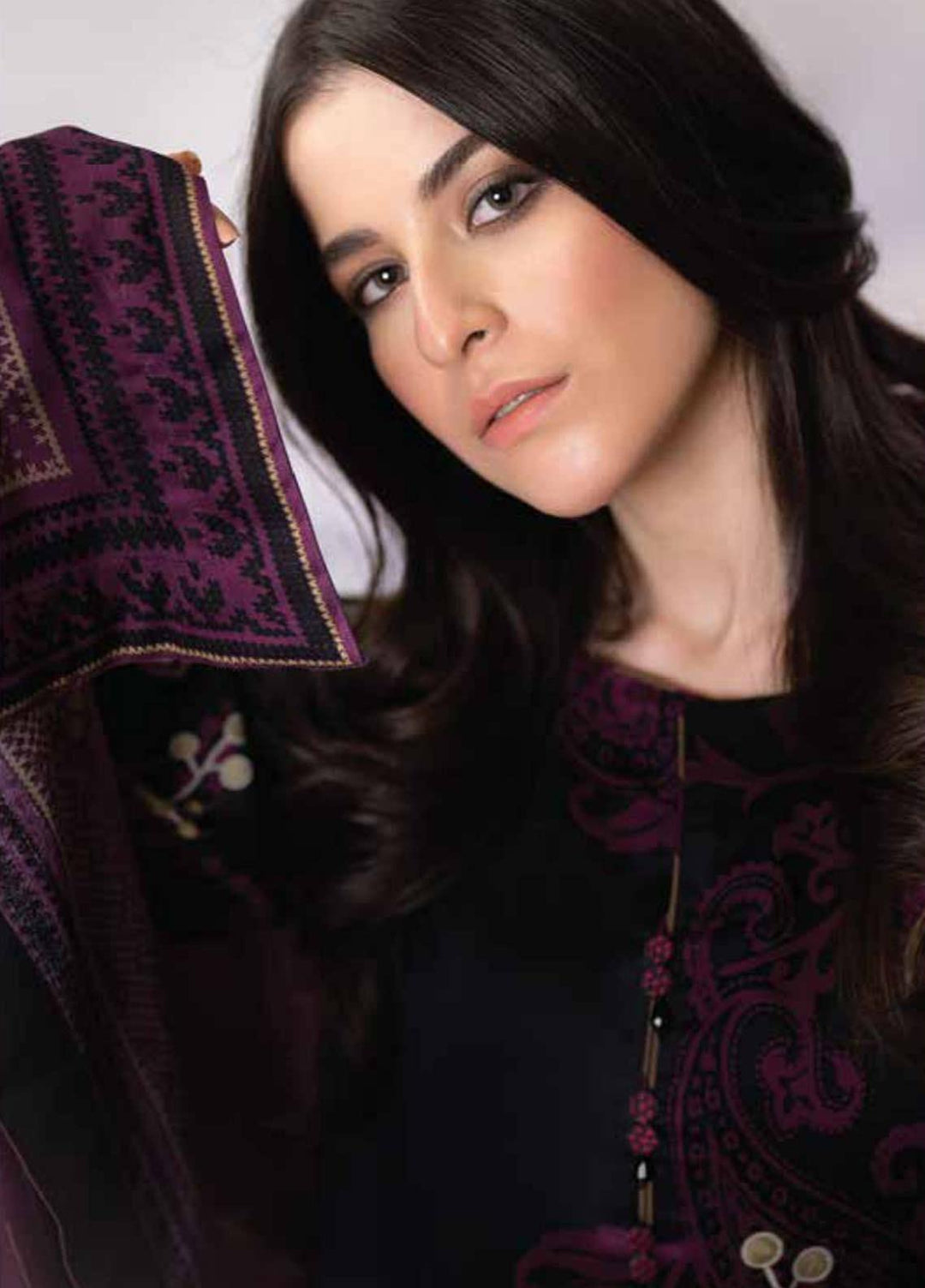 Al Karam Printed Twill Viscose Suits Unstitched 3 Piece AK21W FW-09-21 Purple - Winter Collection