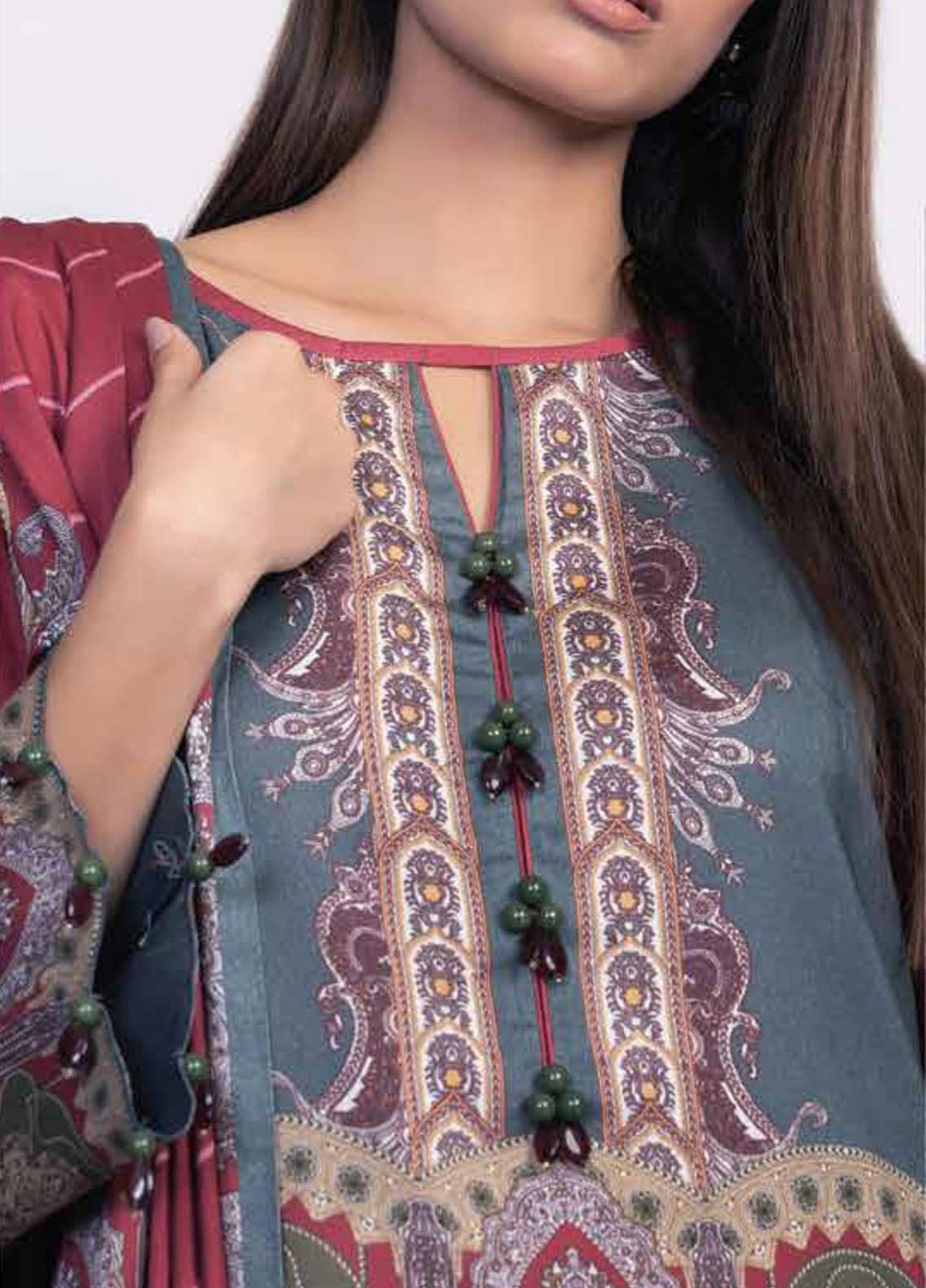 Al Karam Printed Twill Viscose Suits Unstitched 3 Piece AK21W FW-10.1-21 Red - Winter Collection