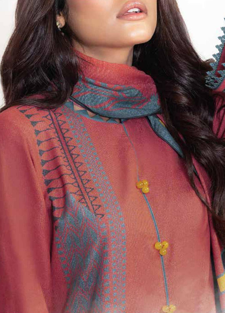 Al Karam Printed Karandi Suits Unstitched 3 Piece AK21W FW-13-21 Orange - Winter Collection