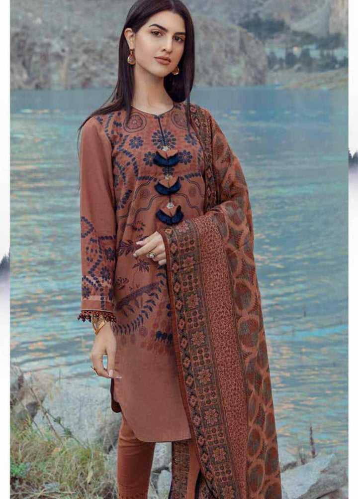 Al Karam Printed Khaddar Suits Unstitched 3 Piece AK21W FW-15-21 Rust - Winter Collection