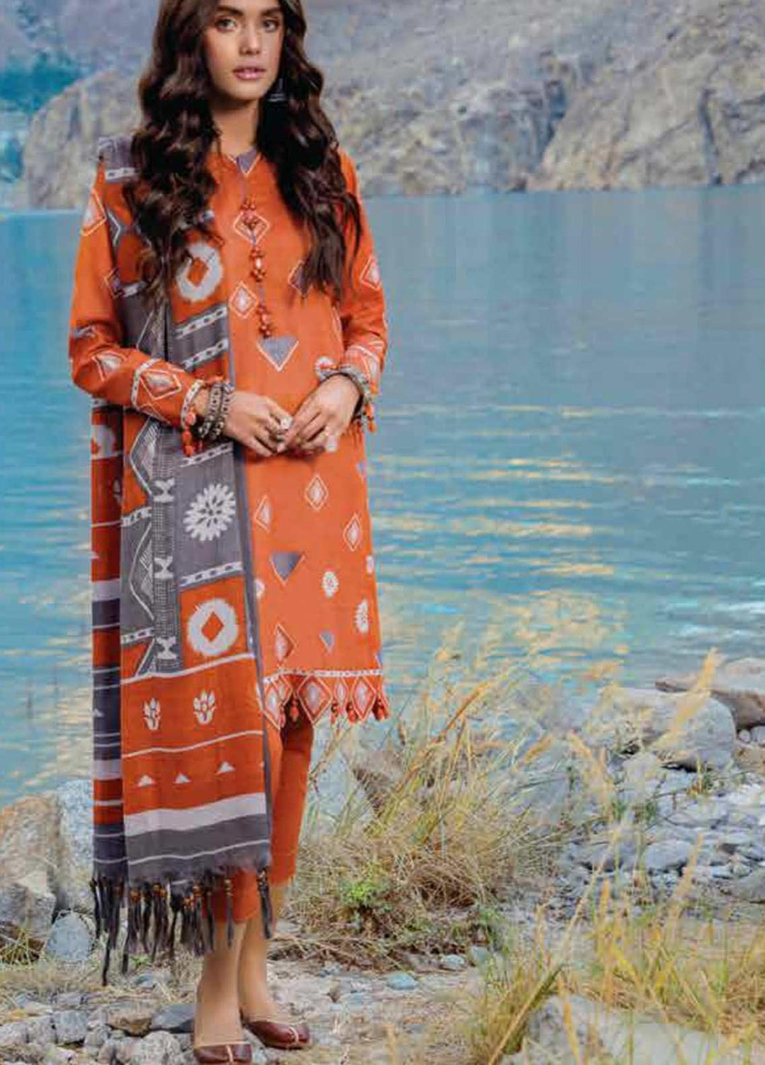 Al Karam Printed Khaddar Suits Unstitched 3 Piece AK21W FW-16.1-21 Rust - Winter Collection