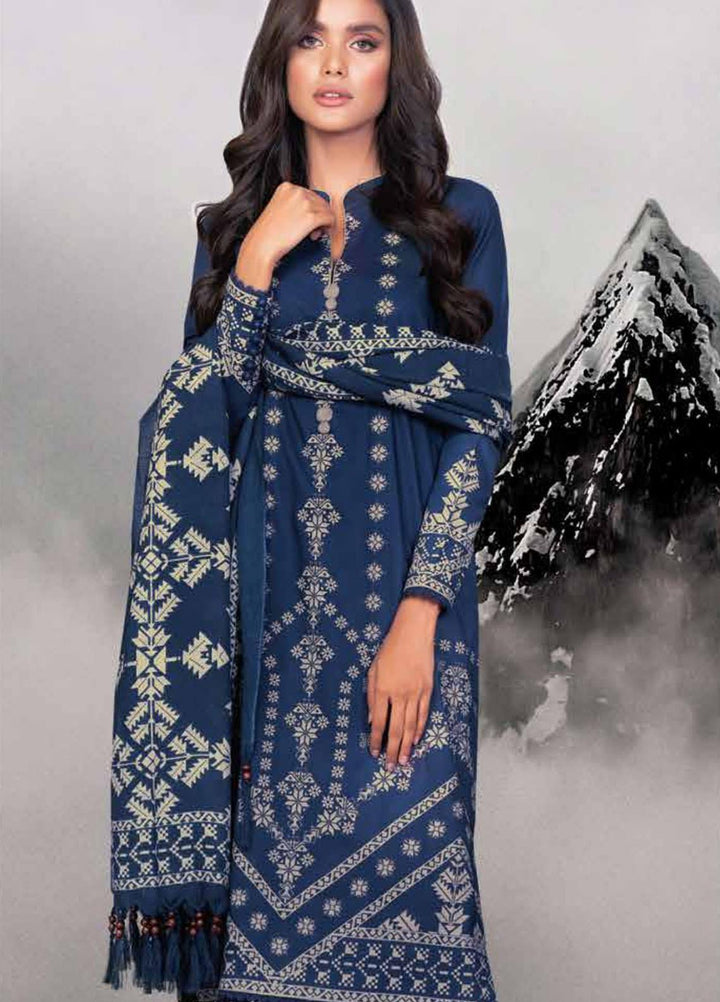 Al Karam Printed Viscose Suits Unstitched 3 Piece AK21W FW-17.1-21 Blue - Winter Collection