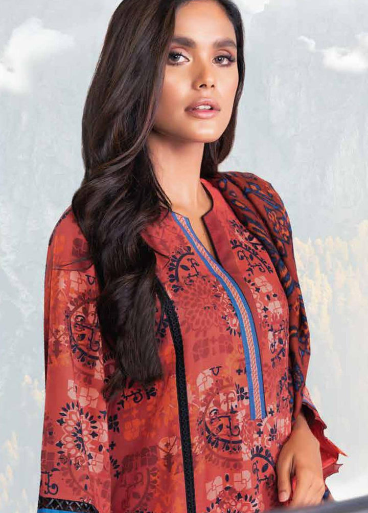 Al Karam Printed Viscose Suits Unstitched 3 Piece AK21W FW-18.1-21 Rust - Winter Collection