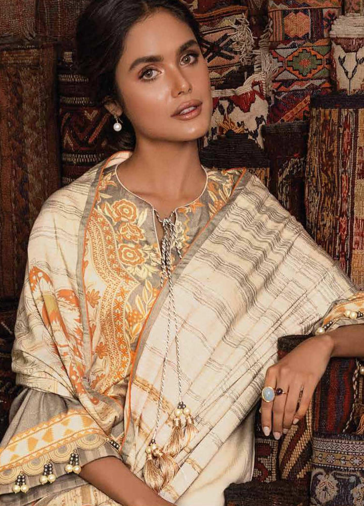 Al Karam Printed Cotail Viscose Suits Unstitched 3 Piece AK21W FW-20.1-21 Beige - Winter Collection