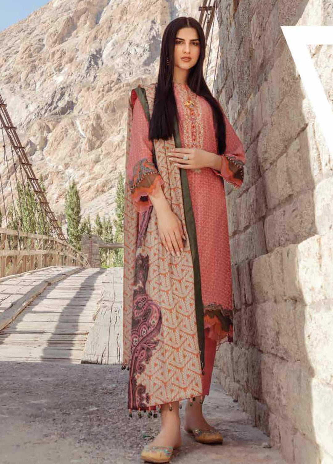 Al Karam Embroidered Karandi Suits Unstitched 3 Piece AK21W FW-22.1-21 Pink - Winter Collection
