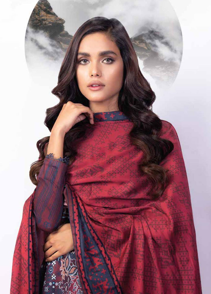 Al Karam Printed Twill Viscose Suits Unstitched 3 Piece AK21W FW-25-21 Maroon - Winter Collection