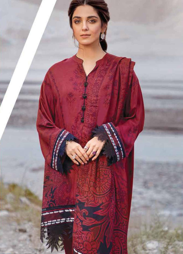 Al Karam Printed Twill Viscose Suits Unstitched 3 Piece AK21W FW-25.1-21 Red - Winter Collection