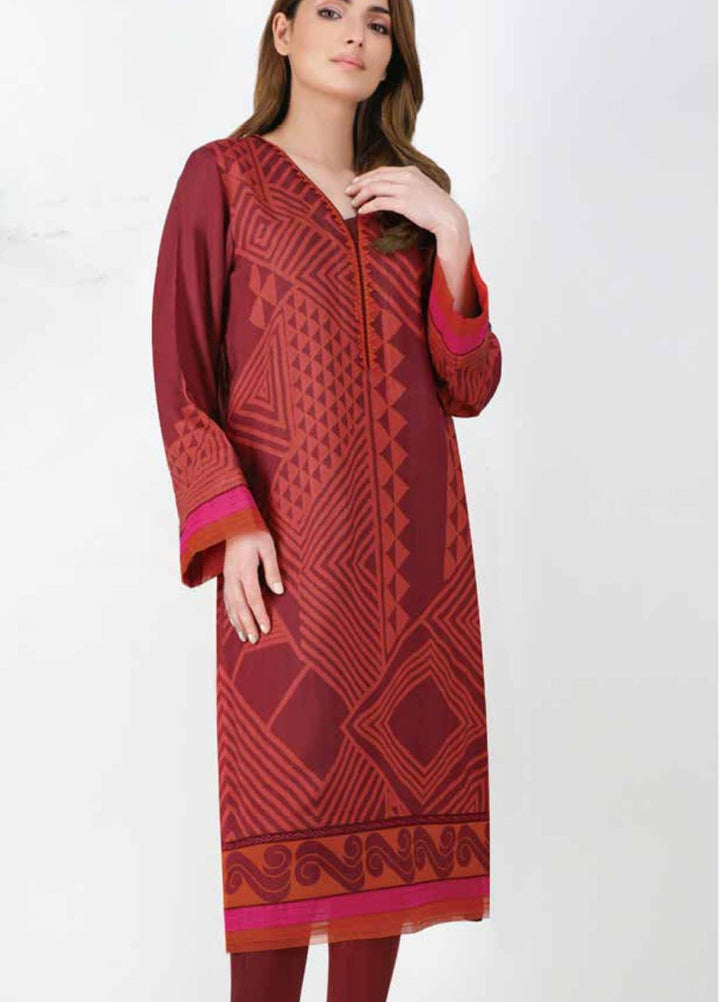 Al Karam Printed Viscose Suits Unstitched 2 Piece AK21W FW-27-21 Maroon - Winter Collection