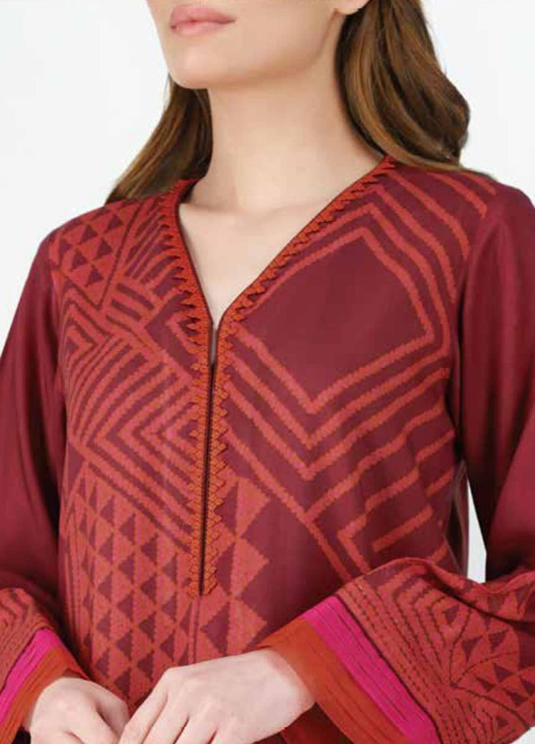Al Karam Printed Viscose Suits Unstitched 2 Piece AK21W FW-27-21 Maroon - Winter Collection