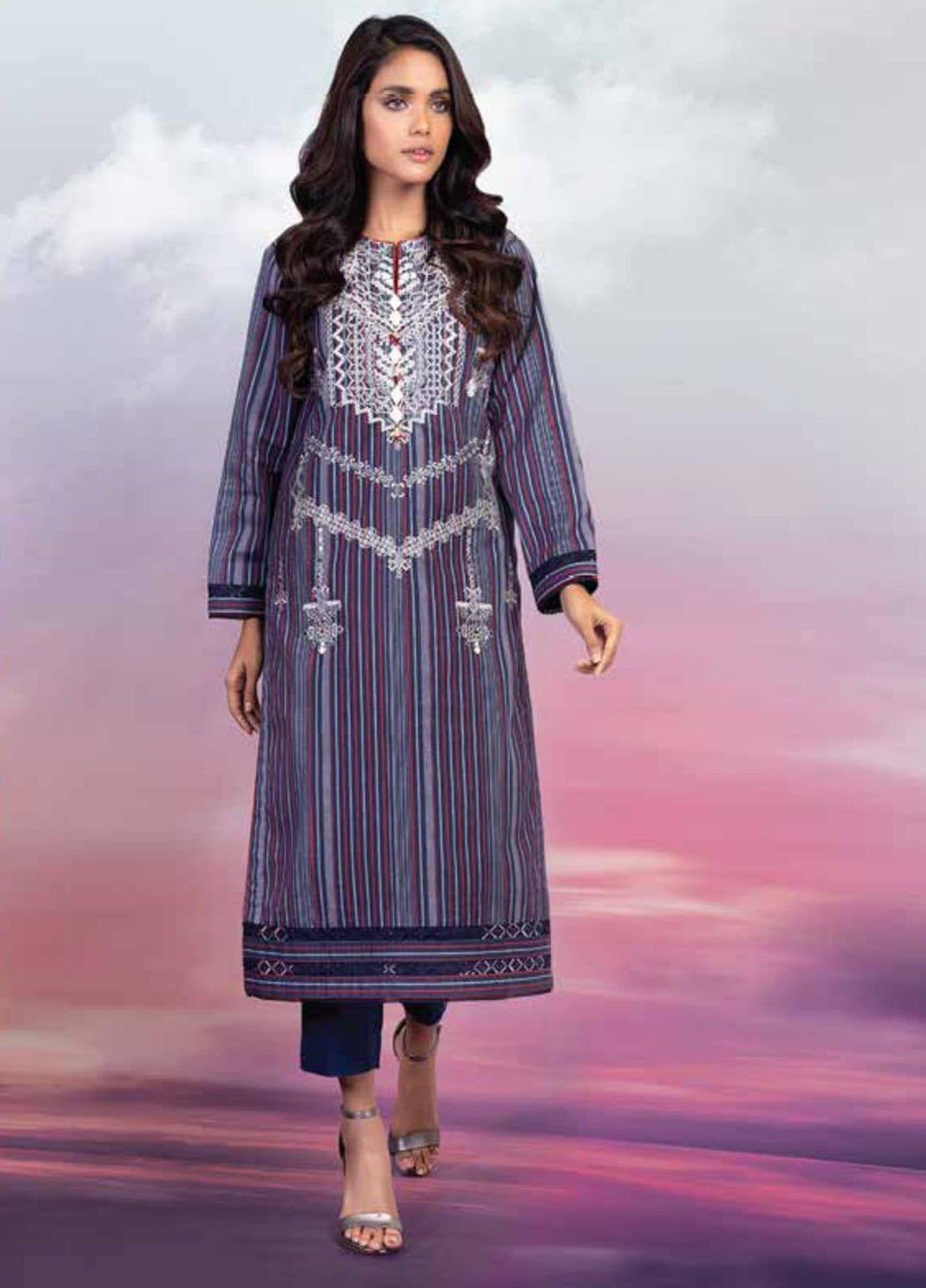 Al Karam Embroidered Yarn Dyed Suits Unstitched 2 Piece AK21W FW-31-21 Navy Blue - Winter Collection
