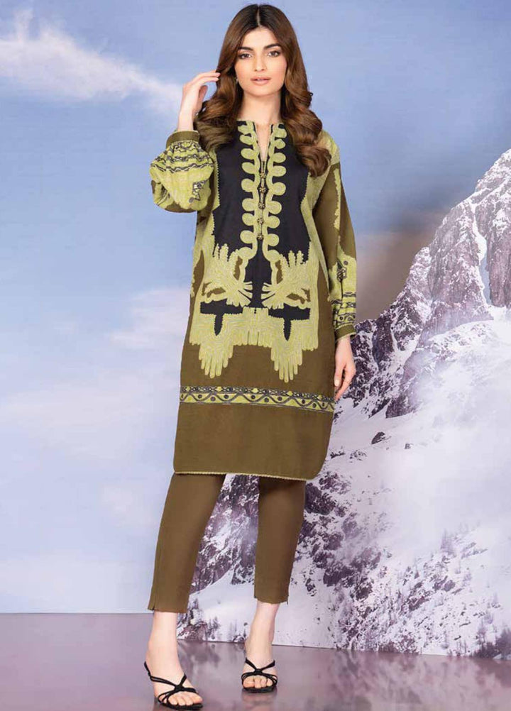 Al Karam Printed Khaddar Suits Unstitched 2 Piece AK21W FW-32-21 Brown - Winter Collection