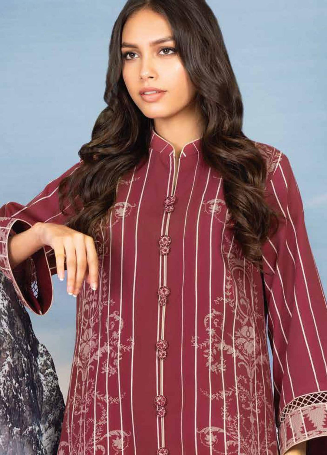 Al Karam Printed Yarn Dyed Suits Unstitched 2 Piece AK21W FW-33.1-21 Red - Winter Collection