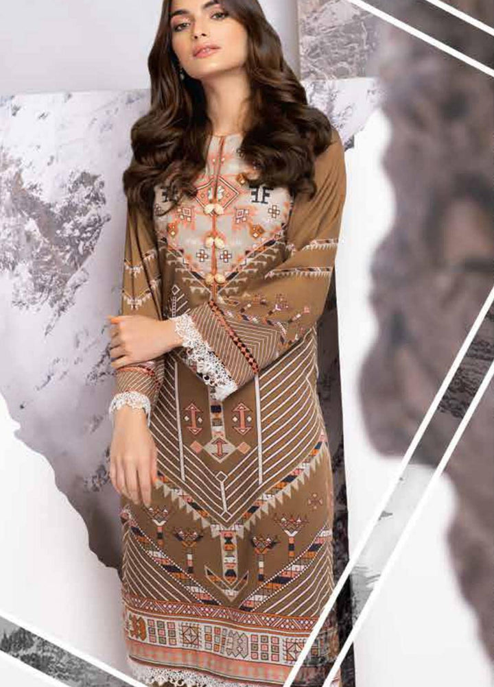 Al Karam Printed Viscose Suits Unstitched 2 Piece AK21W FW-34.1-21 Beige - Winter Collection