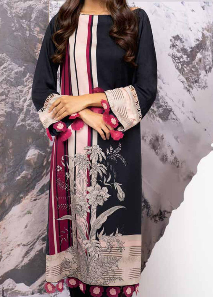 Al Karam Printed Cotail Viscose Suits Unstitched 2 Piece AK21W FW-35-21 Black - Winter Collection