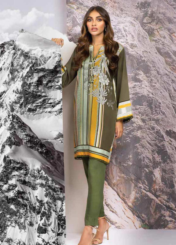 Al Karam Printed Cotail Viscose Suits Unstitched 2 Piece AK21W FW-35-21 Green - Winter Collection