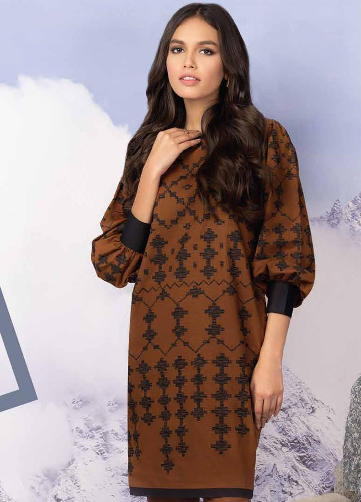 Al Karam Printed Khaddar Suits Unstitched 2 Piece AK21W FW-35.1-21 Brown - Winter Collection