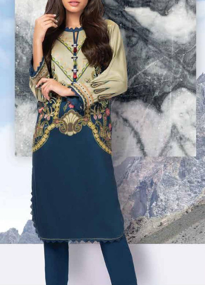 Al Karam Printed Cotail Viscose Suits Unstitched 2 Piece AK21W FW-36.1-21 Blue - Winter Collection
