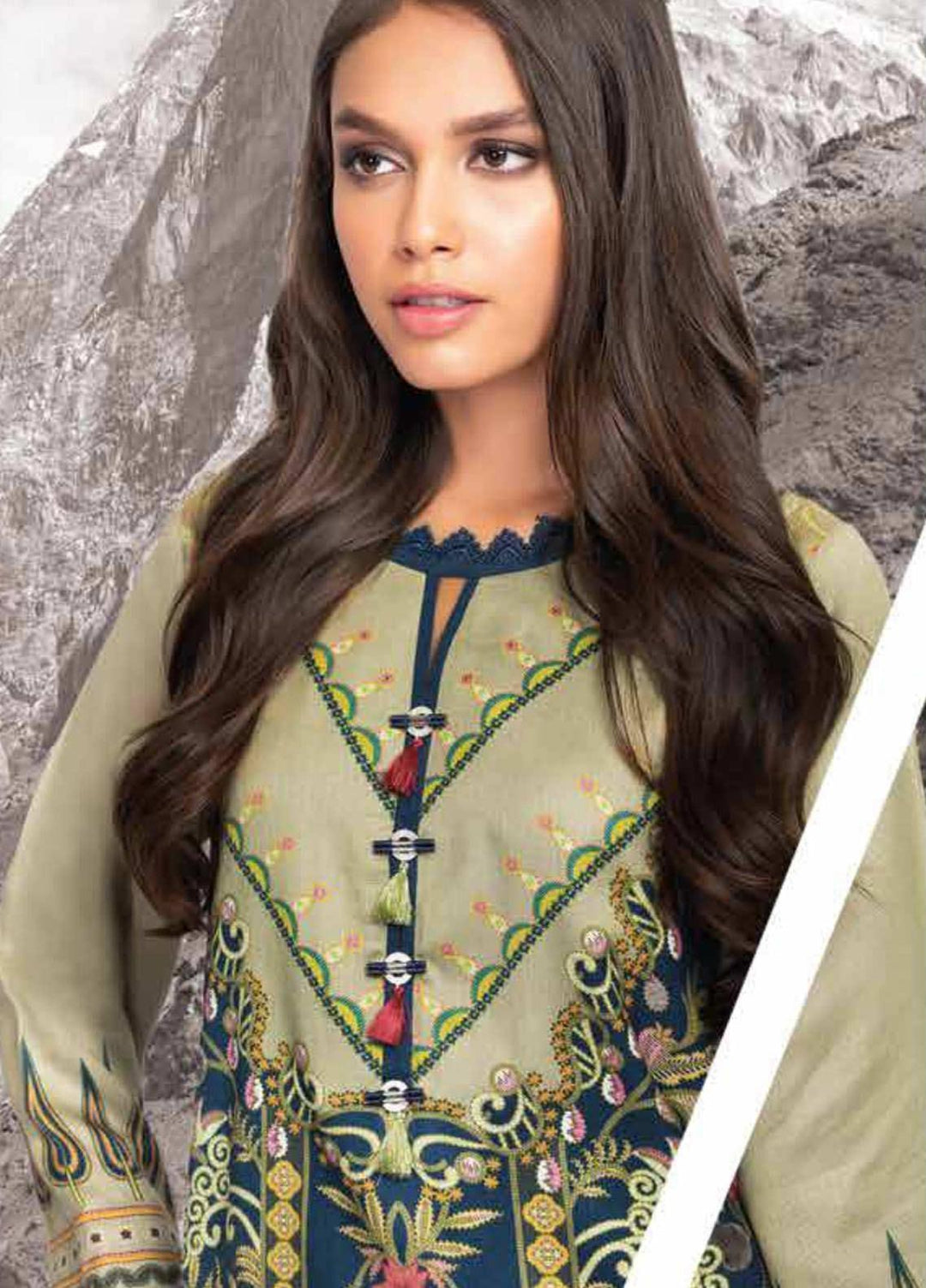 Al Karam Printed Cotail Viscose Suits Unstitched 2 Piece AK21W FW-36.1-21 Blue - Winter Collection