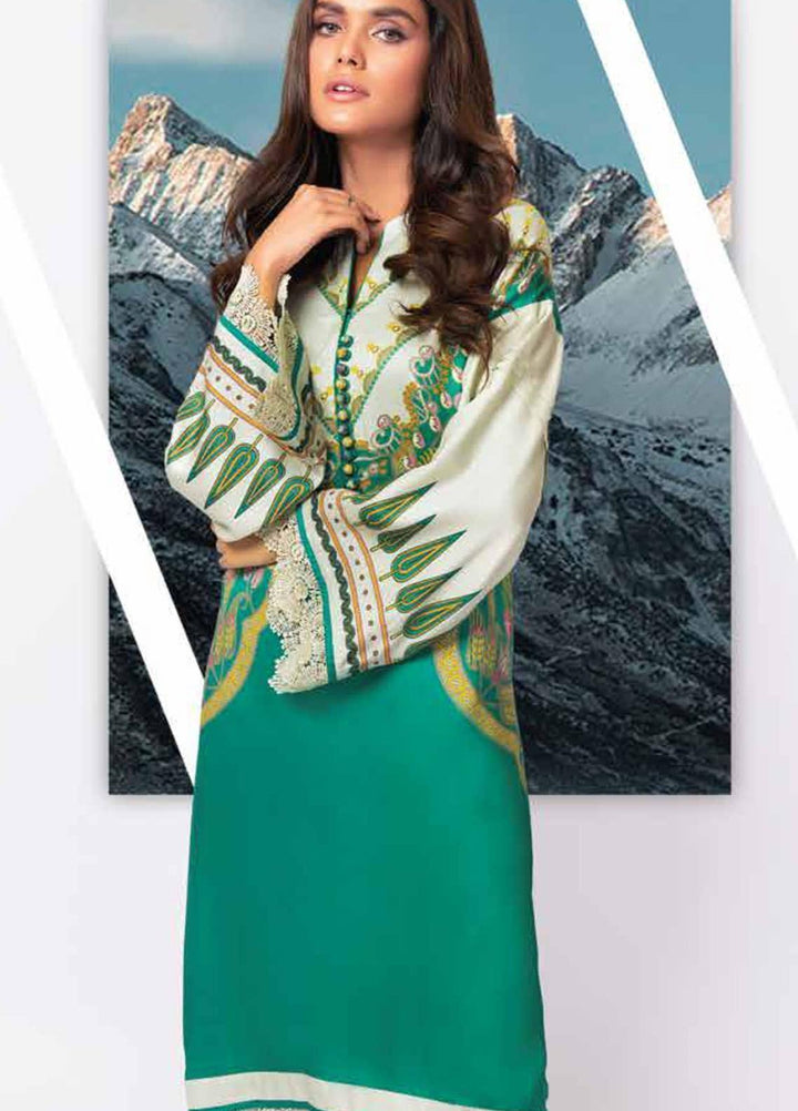 Al Karam Printed Cotail Viscose Suits Unstitched 2 Piece AK21W FW-36.1-21 Sea Green - Winter Collection