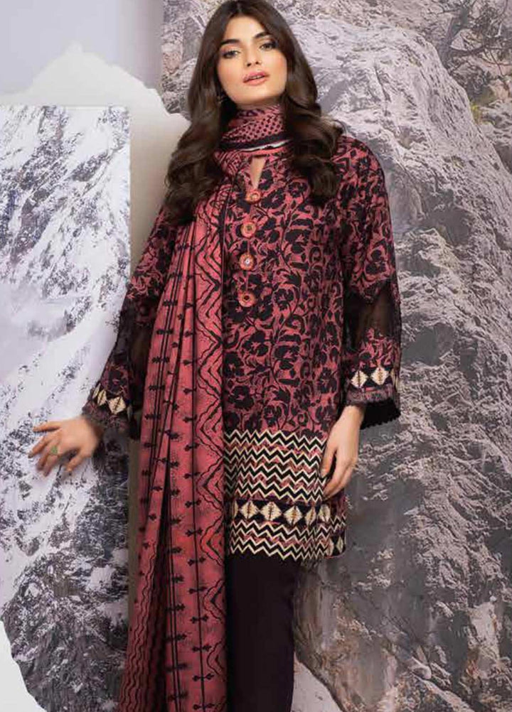 Al Karam Printed Viscose Suits Unstitched 2 Piece AK21W FW-38.1-21 Maroon - Winter Collection