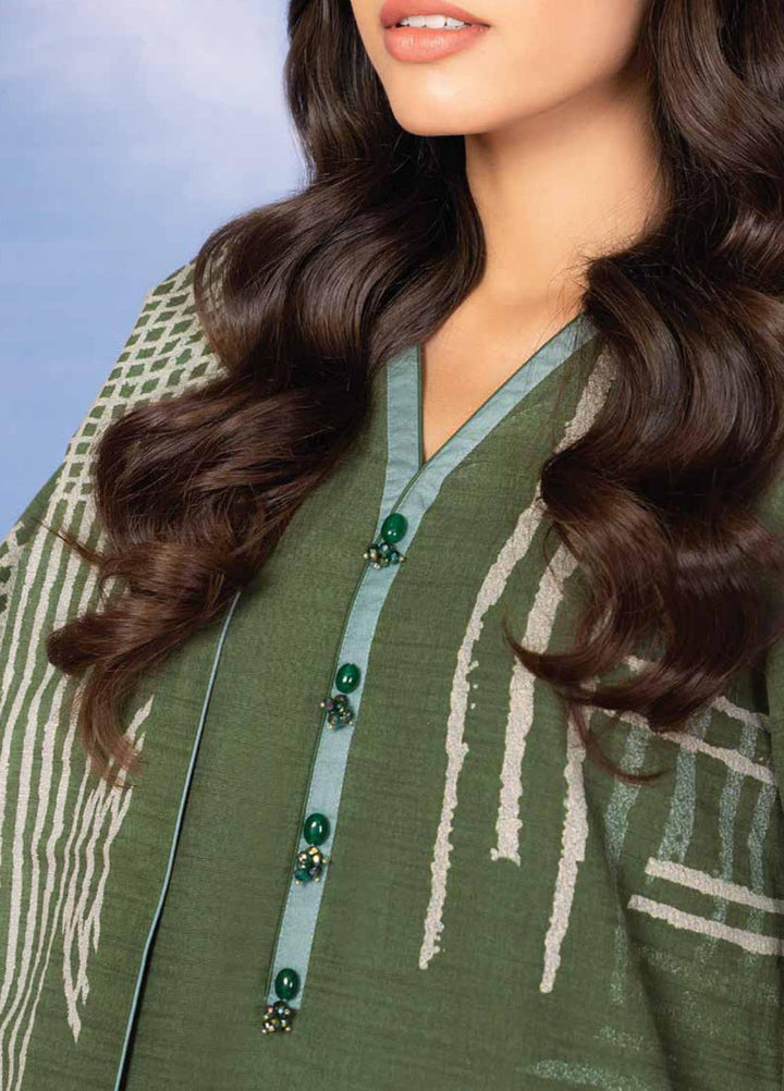 Al Karam Printed Khaddar Suits Unstitched 3 Piece AK21W FW-39-21 Green - Winter Collection
