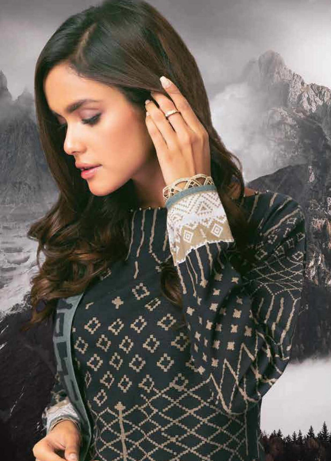 Al Karam Printed Khaddar Suits Unstitched 3 Piece AK21W FW-4.1-21 Black - Winter Collection