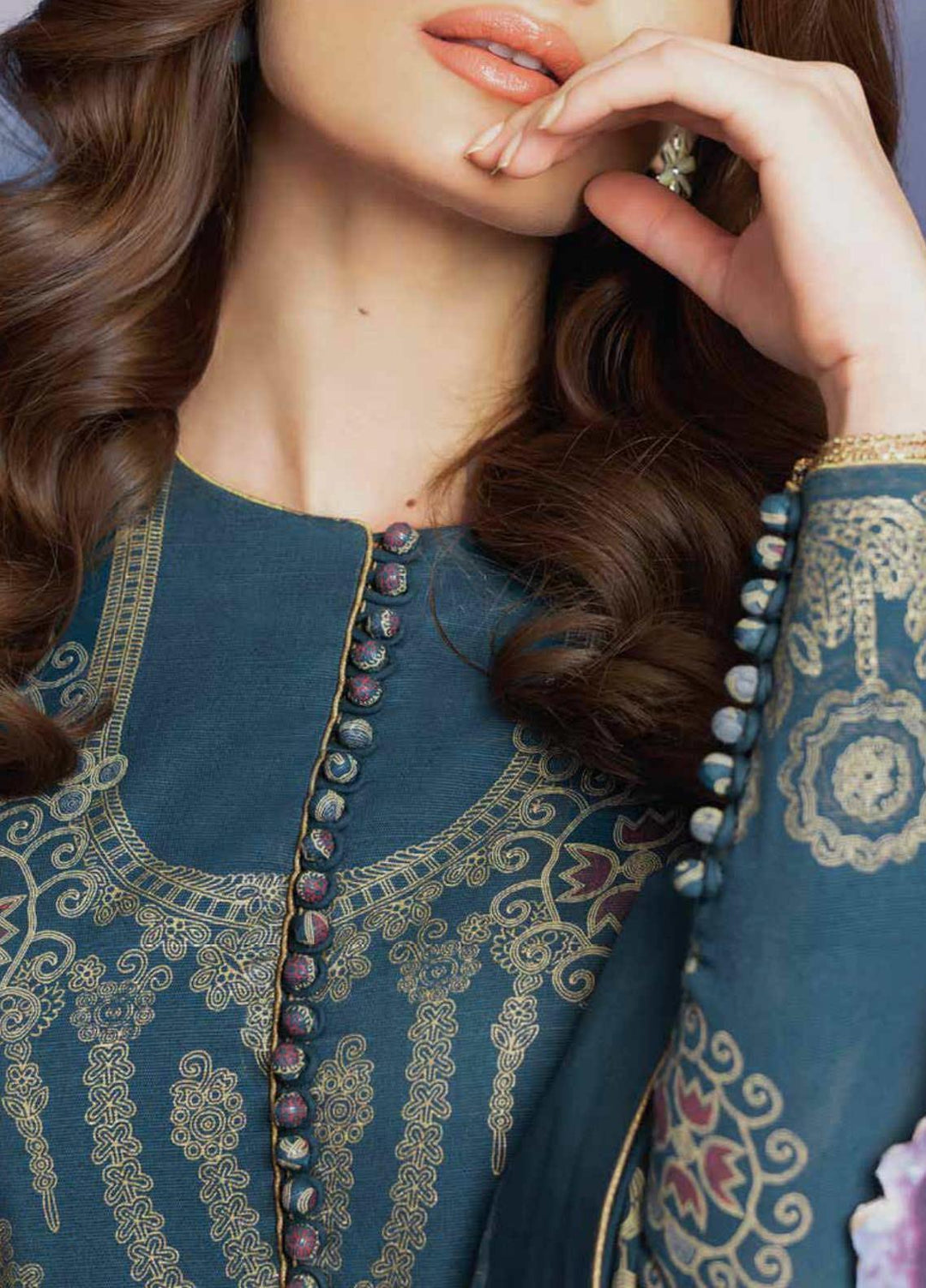 Al Karam Printed Khaddar Suits Unstitched 2 Piece AK21W FW-40-21 Teal - Winter Collection