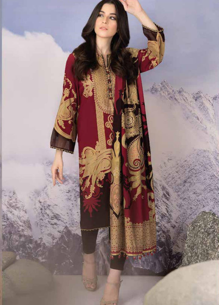 Al Karam Printed Viscose Suits Unstitched 2 Piece AK21W FW-41-21 Red - Winter Collection