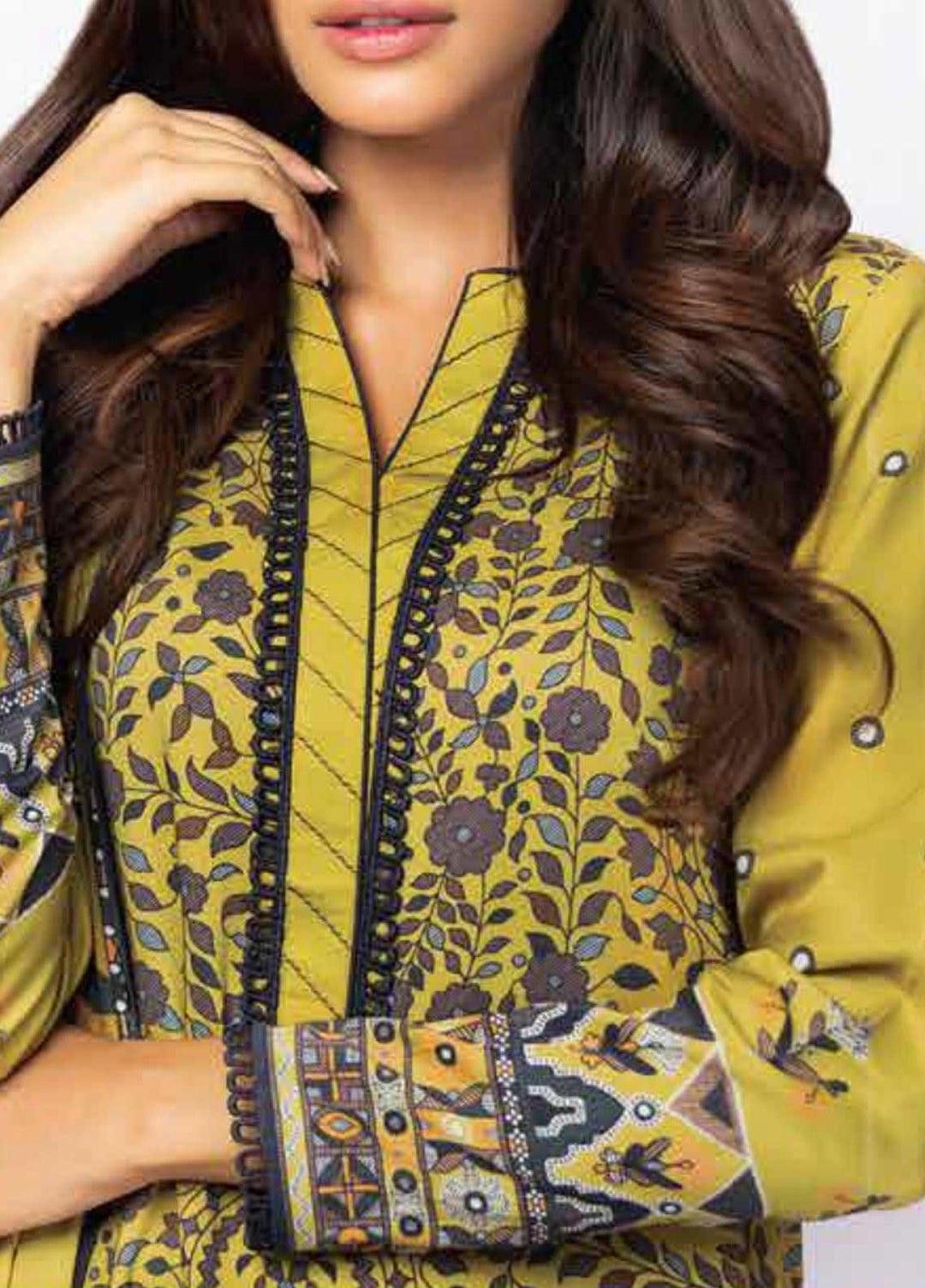 Al Karam Printed Viscose Suits Unstitched 2 Piece AK21W FW-42.1-21 Mustard - Winter Collection