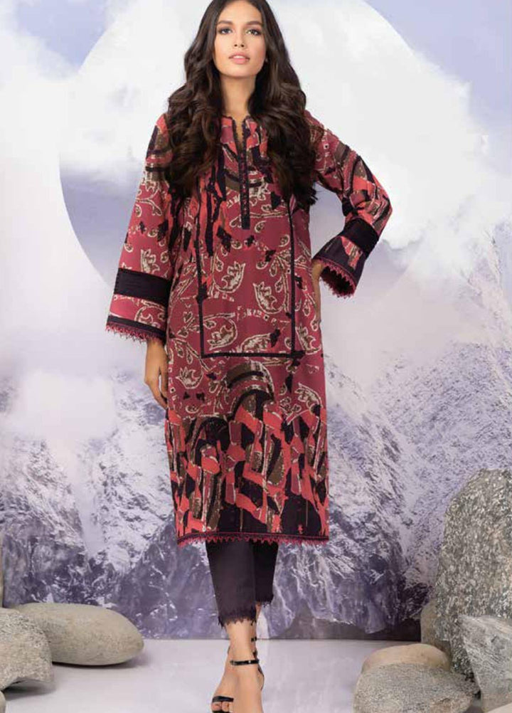 Al Karam Printed Khaddar  Unstitched Kurti AK21W FW-44-21 Pink - Winter Collection