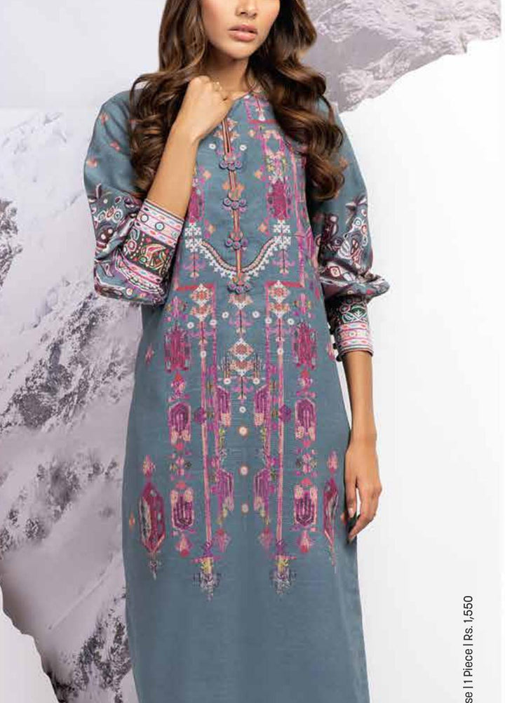 Al Karam Printed Khaddar  Unstitched Kurti AK21W FW-44.1-21 Turquoise - Winter Collection