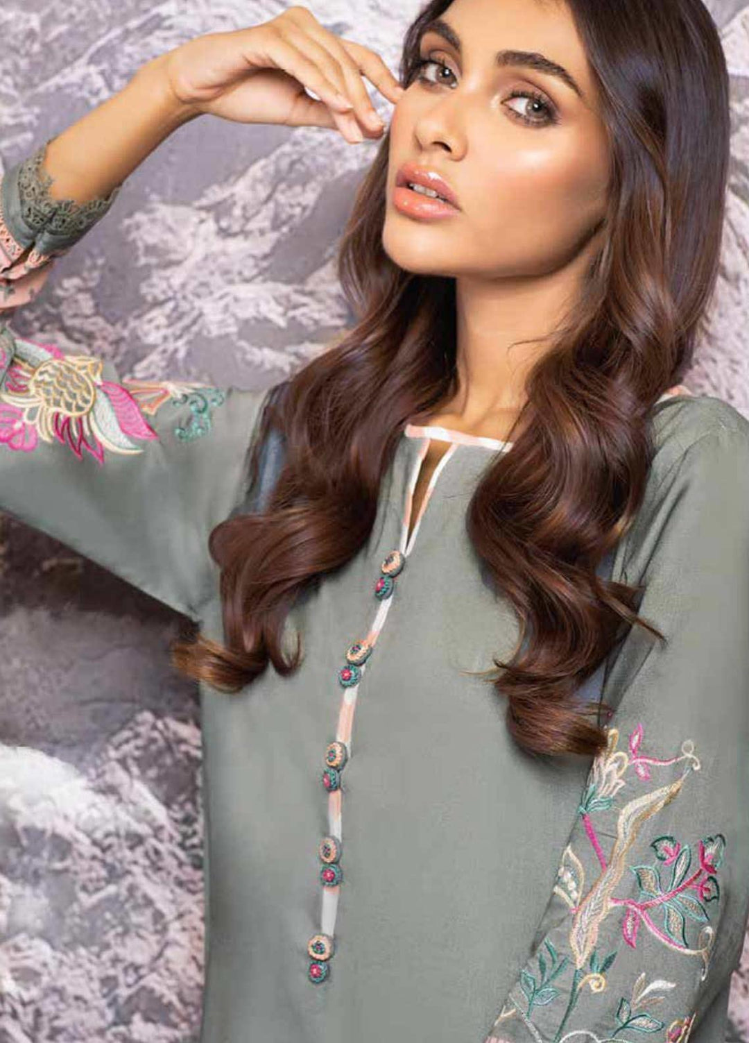 Al Karam Embroidered Viscose  Unstitched Kurti AK21W FW-45-21 Grey - Winter Collection