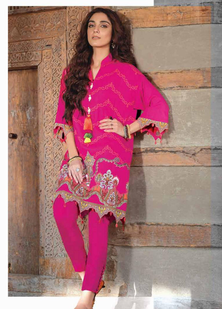 Al Karam Printed Viscose  Unstitched Kurti AK21W FW-45.1-21 Pink - Winter Collection