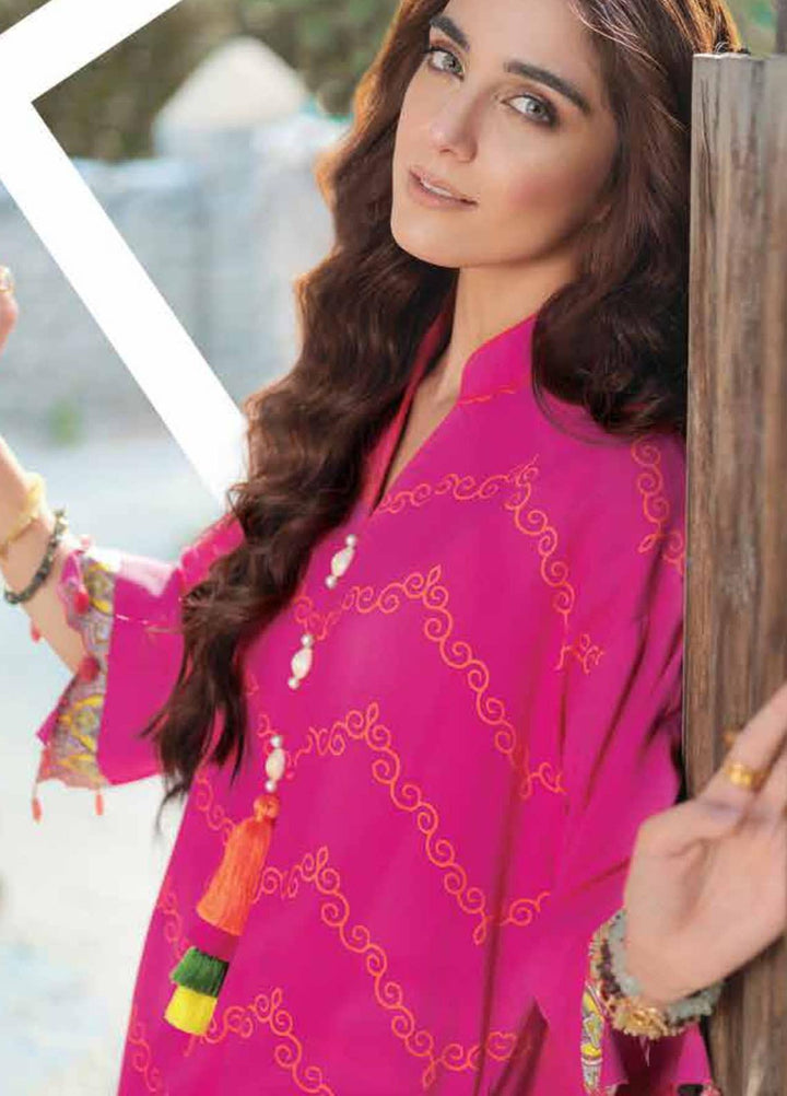 Al Karam Printed Viscose  Unstitched Kurti AK21W FW-45.1-21 Pink - Winter Collection