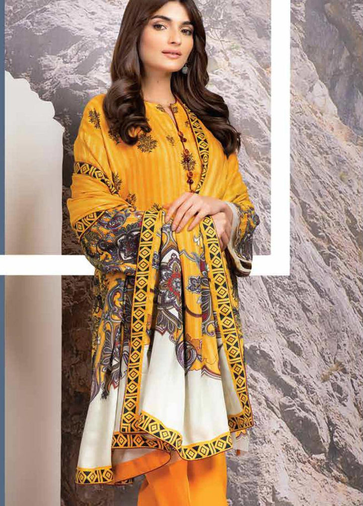 Al Karam Printed Twill Viscose Suits Unstitched 3 Piece AK21W FW-9.1-21 Yellow - Winter Collection