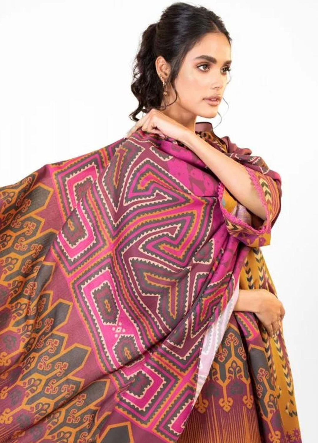 Al Karam Printed Viscose Suits Unstitched 3 Piece AK22FW FW-11-22-Mustard Yellow - Winter Collection